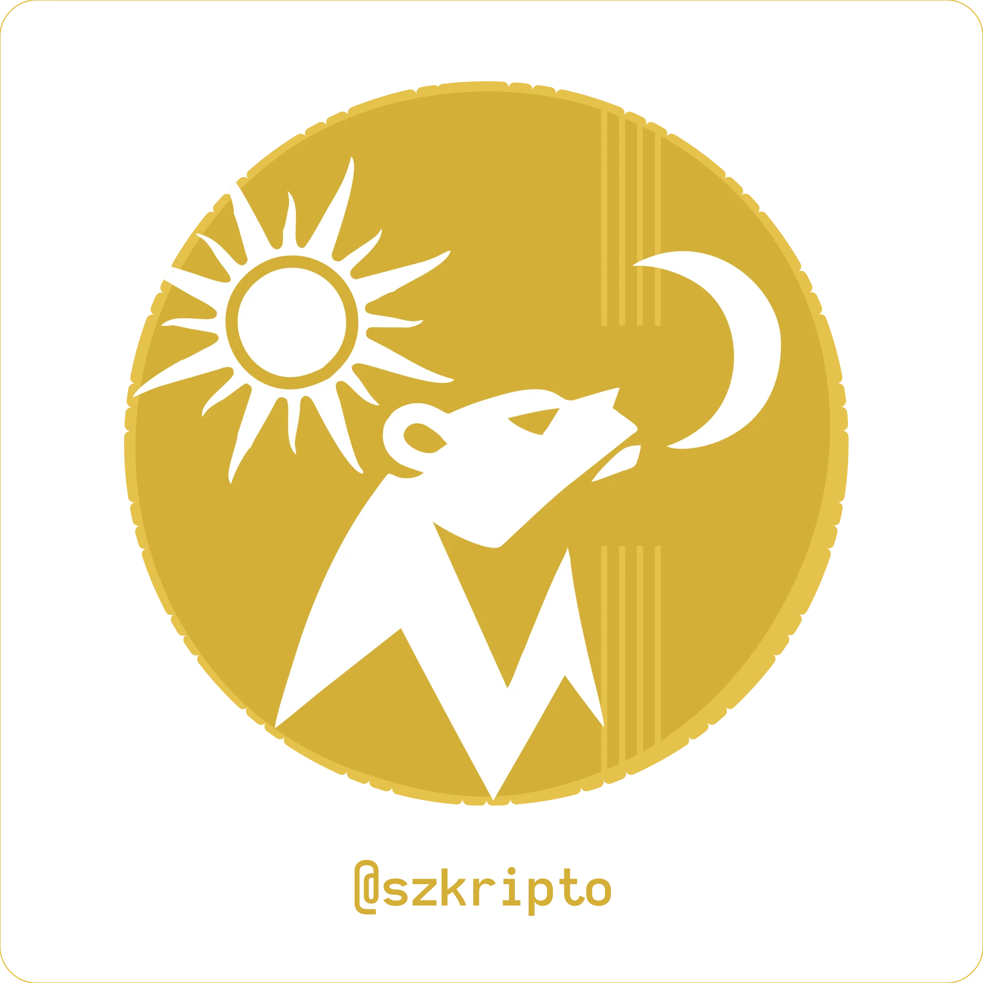 Székelyföldi Kriptokonferencia logo (Medve nappal és holddal egy illusztratív aranyérmen, alatta @szkripto)